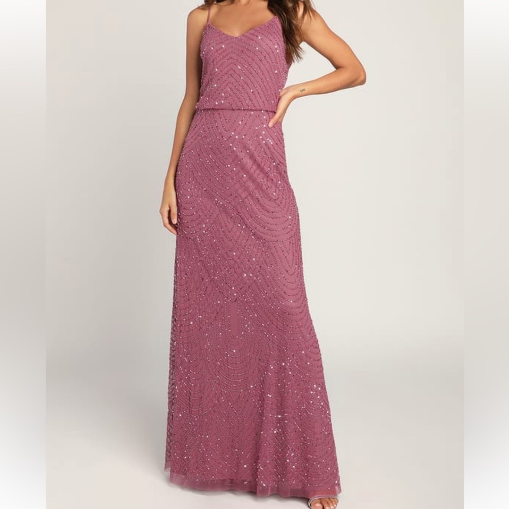More Than Words Wine Beaded Sequin Maxi Dress